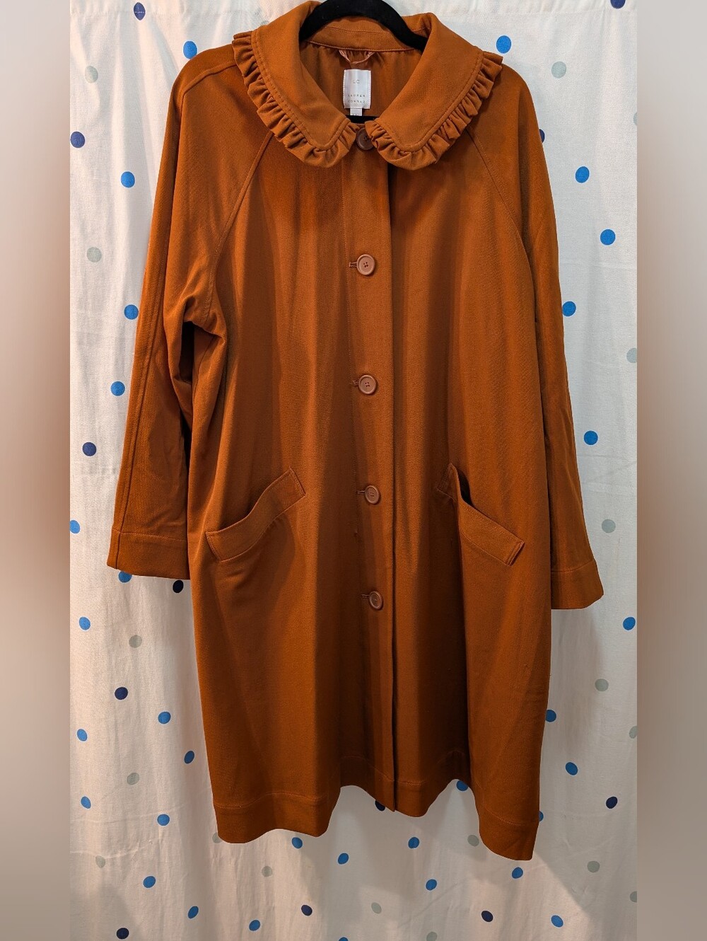 Woman's Rust Ruffle-Collar, Button-Front Lightweight Coat